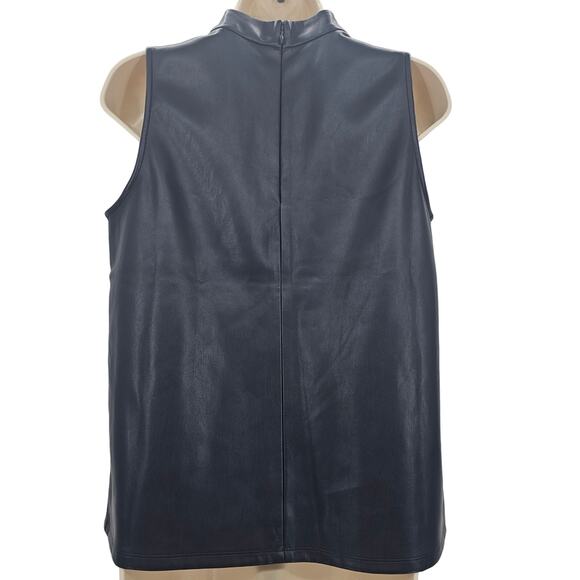 Ann Taylor womans size S Faux Leather Shell Top Navy Sleeveless Mock Neck NEW - Picture 3 of 7